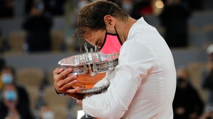 Spain's Rafael Nadal after winning the final match of the French Open tennis tournament at the Roland Garros stadium in Paris.