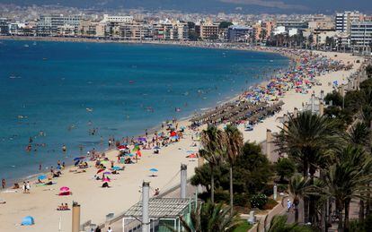 Arenal Beach in Palma de Mallorca in August 2020.