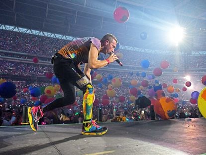 The singer Chris Martin, on August 12 at the Coldplay concert at Wembley Stadium (London).