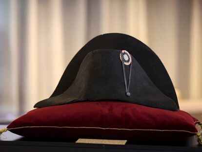 A hat belonging to French Emperor Napoleon Bonaparte is displayed before going on auction at Osenat auction house, in Paris, France, November 6, 2023.