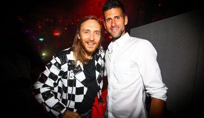 DJ David Guetta and tennis star Novak Djokovic in Pacha Ibiza.