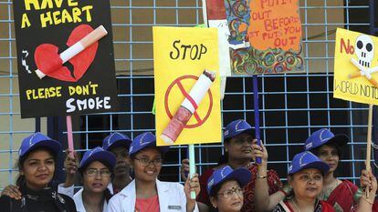 A rally held on World No Tobacco Day 2019 in Bangalore, India, a city that was recognized for its efforts to enforce the national anti-smoking law.