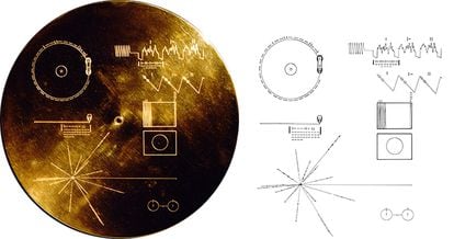 The Voyager Golden Records (1977) were accompanied with the basic information regarding how to play them, as well as the galactic coordinates to find Earth 