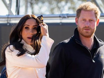 Prince Harry and Meghan Markle, Duke and Duchess of Sussex, at the Invictus Games in The Hague, Netherlands, in April 2022.