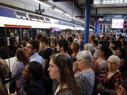 Passengers at Príncipe Pío Metro station on Monday.