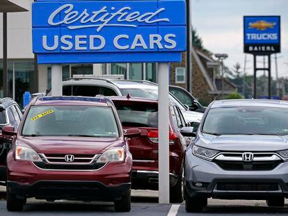 Used cars are on display on a lot in Wexford, Pa., on Thursday, September 29, 2022.
