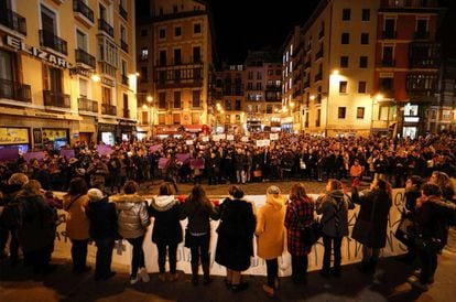 Demonstrators gathered in Pamplona.