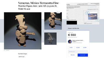A screenshot of one of the items for auction, along with a certificate of authenticity and the estimated value according to an alleged expert.