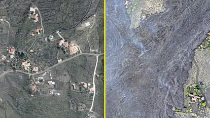 These images of La Palma taken in 2020 and on Thursday of last week evidence the destruction caused by the volcanic eruption.