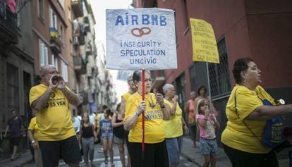 A protest against tourist apartment rentals in Barcelona.