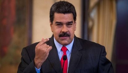 Nicolás Maduro speaks at a press conference in Caracas.