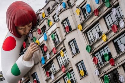The statue of Yayoi Kusama in front of the Louis Vuitton store on the Champs Elysees in Paris last March.