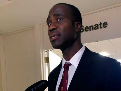 Dr. Joseph Ladapo speaks with reporters after the Florida Senate confirmed his appointment as the state's surgeon general on Feb. 23, 2022, in Tallahassee, Fla
