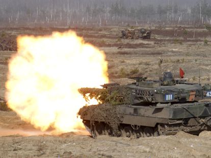 A Leopard 2 battle tank in 2021.