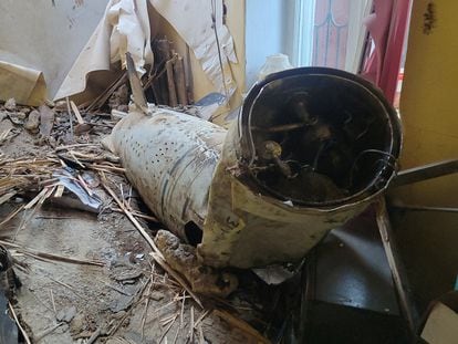 A part of a Russian cruise missile Kalibr is seen inside a building damaged during a Russian missile and drone strikes, amid Russia's attack on Ukraine, in Odesa, Ukraine, on July 18, 2023.