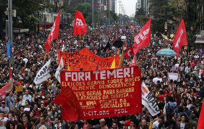 Protesters in the streets of São Paulo on Sunday.
