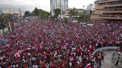 Costa Rica's fans celebrate in San José.