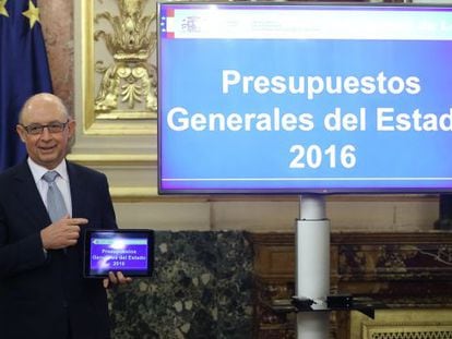 Finance Minister Cristóbal Montoro during the presentation of the 2016 budget.