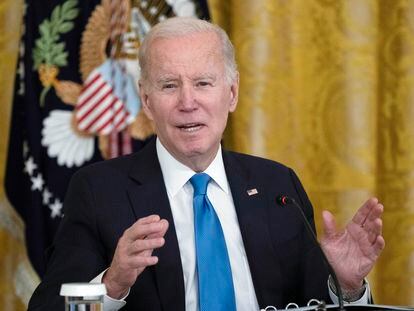 President Joe Biden speaks during a meeting with the National Governors Association in the East Room on February 10, 2023, in Washington.