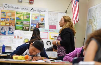A class in Spanish, in a file photo taken in Los Angeles in 2019.