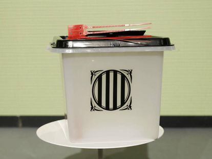 The plastic containers that the Catalan regional government plans to use as ballot boxes on Sunday. 