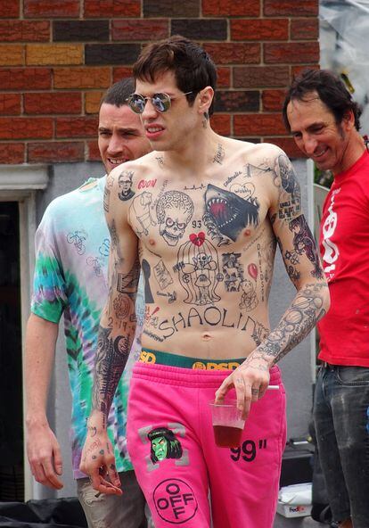Pete Davidson shows off his many tattoos during a shoot in New York in 2019. 