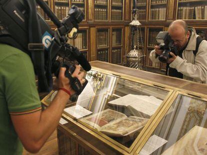 A replica of the 12th-century Codex Calixtinus on display at Santiago de Compostela.