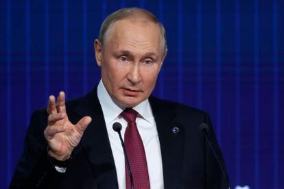 Russian President Vladimir Putin during a press conference.
