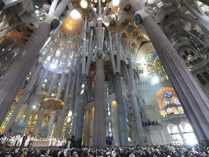 The interior of the Sagrada Familia during the recent visit of Pope Benedict XVI.