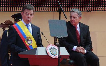 Uribe, right, at Santos&#039; inauguration in 2010.