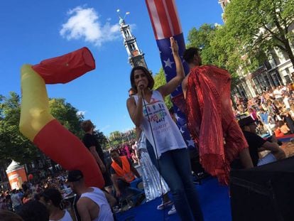 Spanish singer Barei in Amsterdam, during the festivities where Madrid officially received the baton to take over as the seat of Euro Pride.