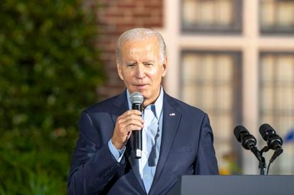 US President Joe Biden speaks during a rally on November 6.