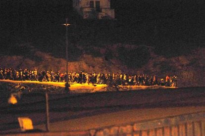 Immigrants filing toward the Ceuta border early on Tuesday.