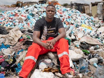 John Chweya, leader of Kenyan waste pickers, at the Dandora landfill site in Nairobi.