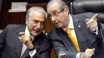 Michel Temer (left) speaking with then-speaker Eduardo Cunha.