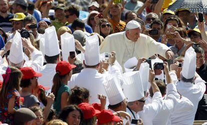Pope Francis greeting the faithful at the Vatican last month.