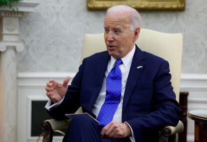 Joe Biden, on Friday in his office at the White House, in Washington, during his meeting with the German Chancellor, Olaf Scholz.