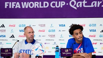 Gregg Berhalter and Tyler Adams during their press conference ahead of the 2022 World Cup match between Iran and the United States. 