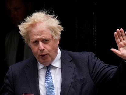 Then-British Prime Minister Boris Johnson leaves 10 Downing Street in London, on May 25, 2022.