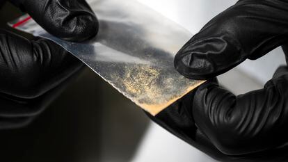 A sample of nitazene powder at a research center in the U.S. It is a class of synthetic opioids more powerful than morphine and fentanyl.