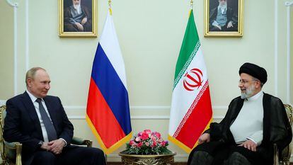 The president of Russia, Vladimir Putin, and his Iranian counterpart, Ebrahim Raisi, in Tehran in 2022.