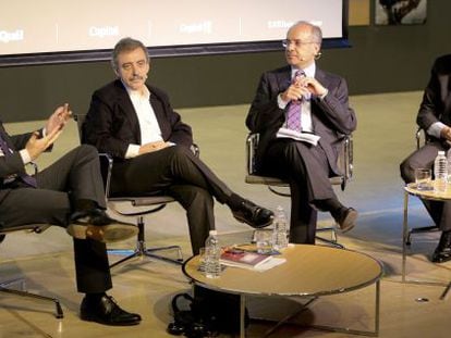From left to right: Guilelrmo Solana of the Thyssen, Manuel Borja-Villel of the Reina Sofía, Rafael Sierra (moderator) and Miguel Zugaza of the Prado.