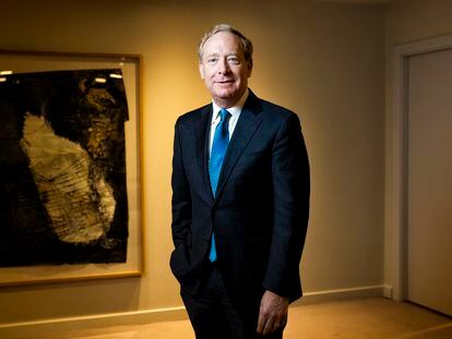 Brad Smith, president of Microsoft, photographed on Monday at EL PAÍS headquarters.
