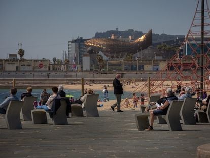 Beachgoers at Bogatell beach in Barcelona on Thursday.