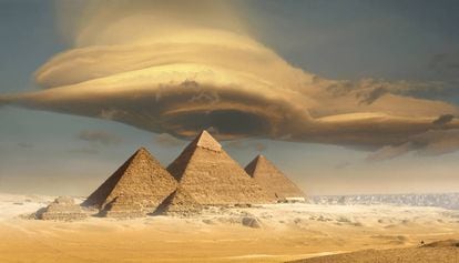 The pyramids on the Giza plateau in Cairo.