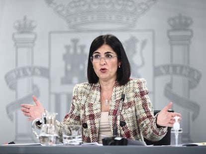 Spain's Health Minister Carolina Darias during a press conference on Tuesday.