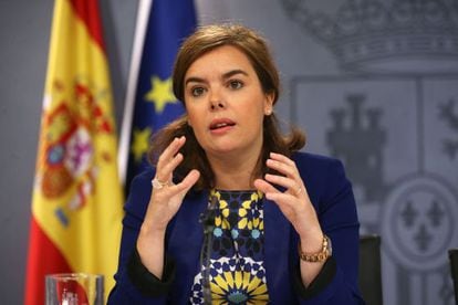 Deputy Prime Minister Soraya Saenz de Santamaría speaking after the Cabinet meeting