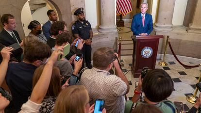 The Speaker of the House of Representatives, Kevin McCarthy, in his appearance at the Capitol to announce the investigation against Joe Biden for a possible impeachment trial.