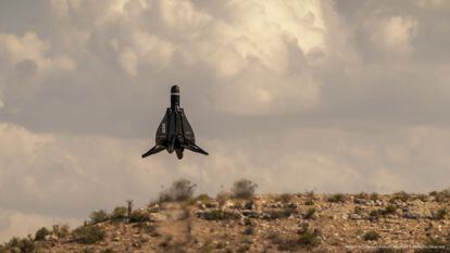 An Anduril Roadrunner during vertical takeoff.
