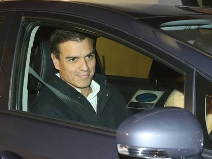 Pedro Sánchez leaves Socialist Party HQ on Sunday night.